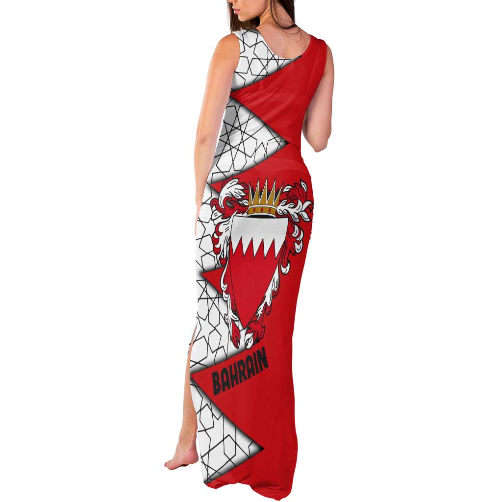 Bahrain Shield Design Tank Maxi Dress with Arabesque Tile Motif in Red