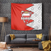 Bahrain Shield Design Tapestry with Arabesque Tile Motif in Red