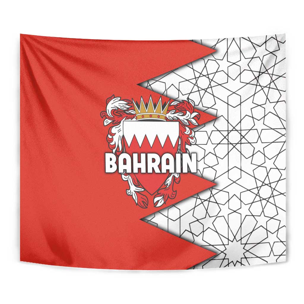 Bahrain Shield Design Tapestry with Arabesque Tile Motif in Red