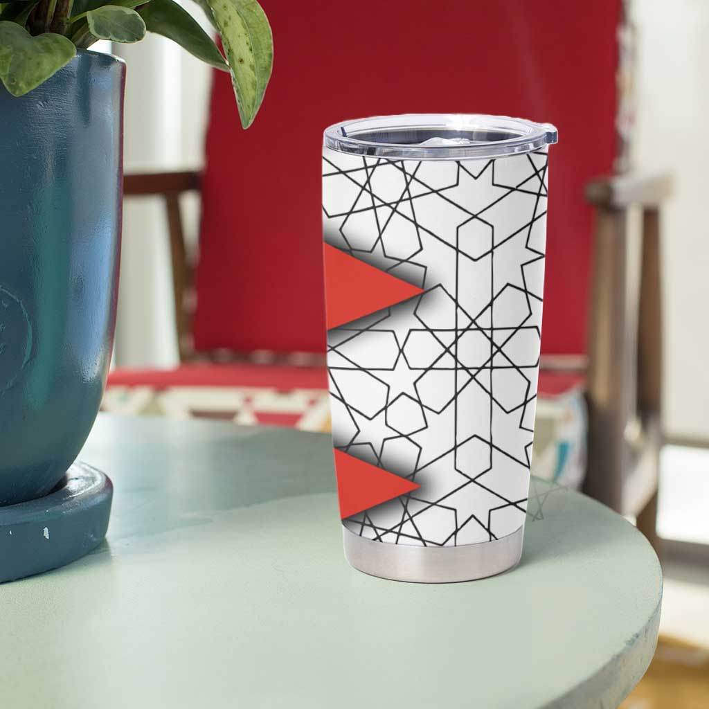 Bahrain Shield Design Tumbler Cup with Arabesque Tile Motif in Red