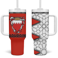 Bahrain Shield Design Tumbler With Handle with Arabesque Tile Motif in Red