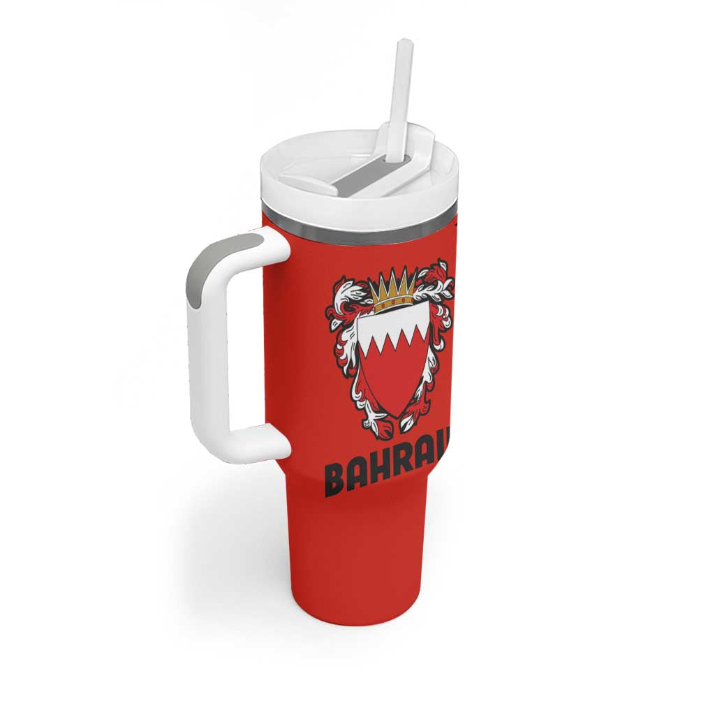 Bahrain Shield Design Tumbler With Handle with Arabesque Tile Motif in Red