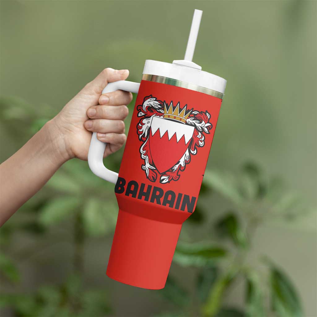 Bahrain Shield Design Tumbler With Handle with Arabesque Tile Motif in Red