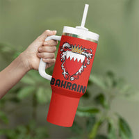 Bahrain Shield Design Tumbler With Handle with Arabesque Tile Motif in Red