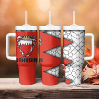 Bahrain Shield Design Tumbler With Handle with Arabesque Tile Motif in Red