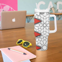 Bahrain Shield Design Tumbler With Handle with Arabesque Tile Motif in Red