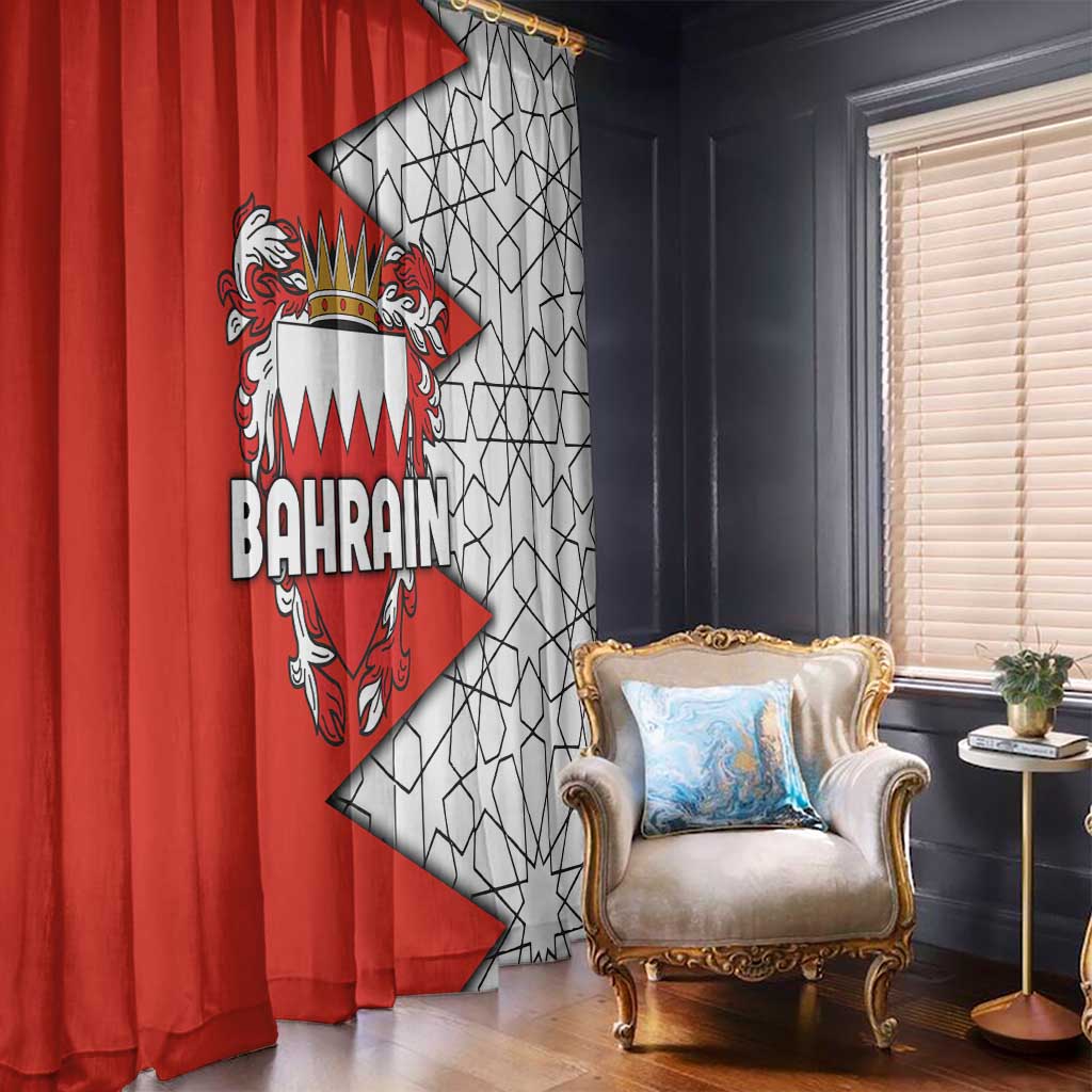 Bahrain Shield Design Window Curtain with Arabesque Tile Motif in Red