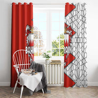 Bahrain Shield Design Window Curtain with Arabesque Tile Motif in Red
