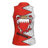 Bahrain Shield Design Women Sleeveless Polo Shirt with Arabesque Tile Motif in Red