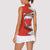 Bahrain Shield Design Women Sleeveless Polo Shirt with Arabesque Tile Motif in Red