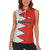 Bahrain Shield Design Women Sleeveless Polo Shirt with Arabesque Tile Motif in Red