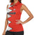 Bahrain Shield Design Women Sleeveless Polo Shirt with Arabesque Tile Motif in Red