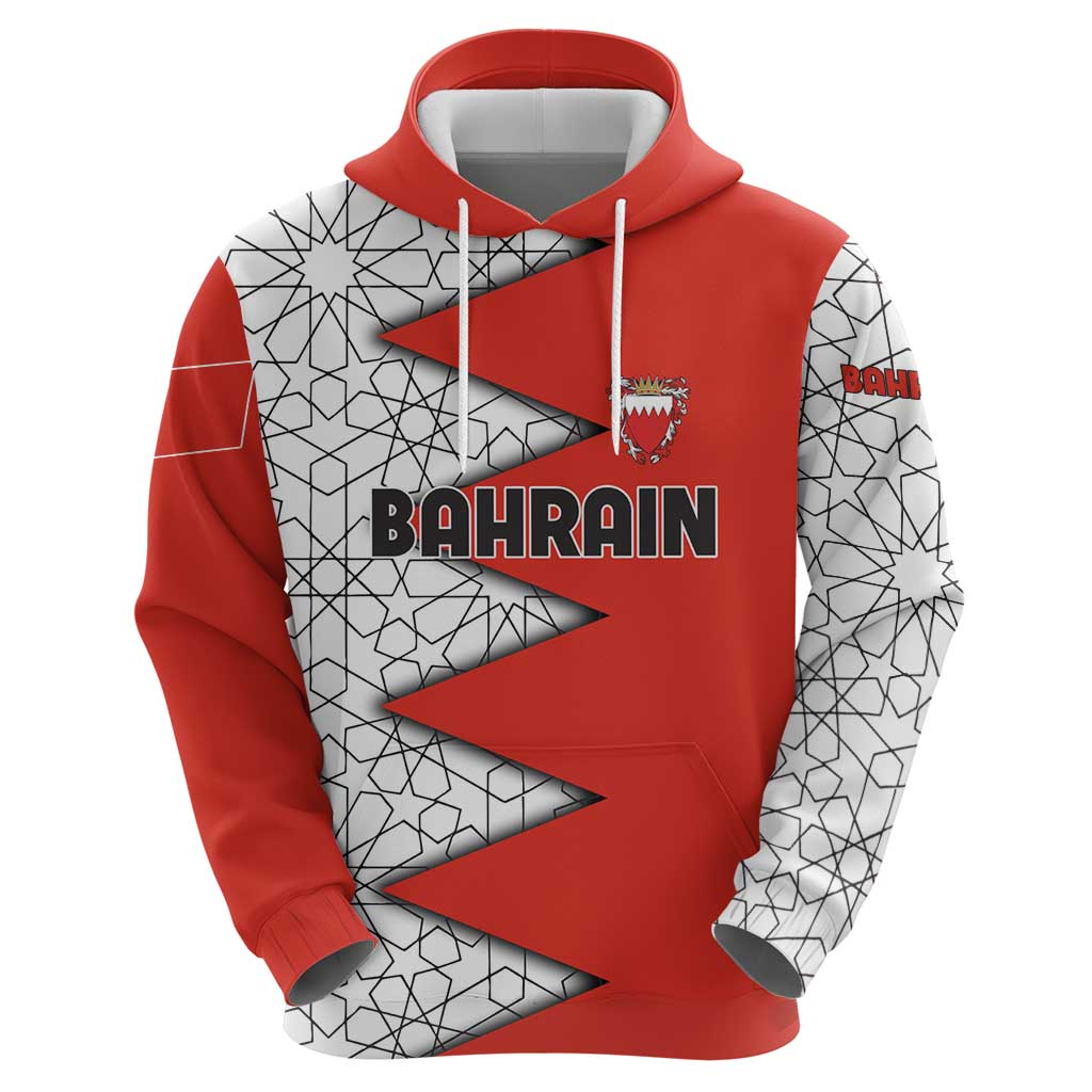 Bahrain Shield Design Zip Hoodie with Arabesque Tile Motif in Red