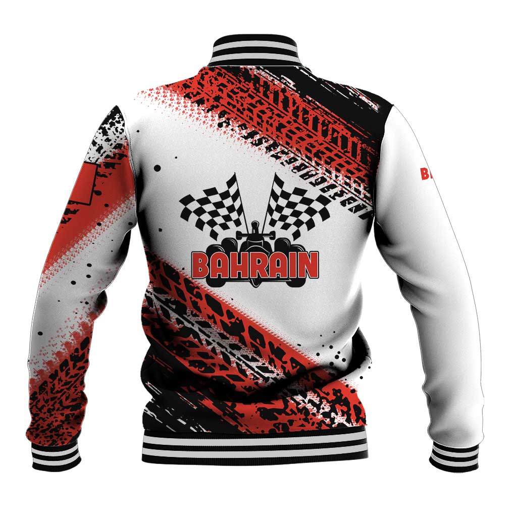Formula 1 Inspired Bahrain Race Baseball Jacket with Checkered Flag Print