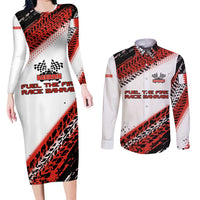 Formula 1 Inspired Bahrain Race Couples Matching Long Sleeve Bodycon Dress and Long Sleeve Button Shirt with Checkered Flag Print