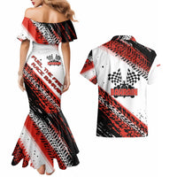 Formula 1 Inspired Bahrain Race Couples Matching Mermaid Dress and Hawaiian Shirt with Checkered Flag Print