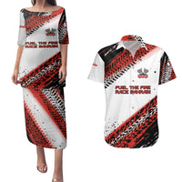 Formula 1 Inspired Bahrain Race Couples Matching Puletasi and Hawaiian Shirt with Checkered Flag Print