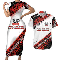 Formula 1 Inspired Bahrain Race Couples Matching Short Sleeve Bodycon Dress and Hawaiian Shirt with Checkered Flag Print