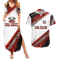 Formula 1 Inspired Bahrain Race Couples Matching Summer Maxi Dress and Hawaiian Shirt with Checkered Flag Print