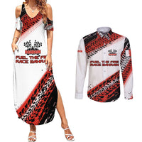 Formula 1 Inspired Bahrain Race Couples Matching Summer Maxi Dress and Long Sleeve Button Shirt with Checkered Flag Print