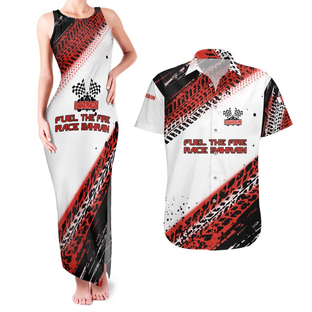 Formula 1 Inspired Bahrain Race Couples Matching Tank Maxi Dress and Hawaiian Shirt with Checkered Flag Print