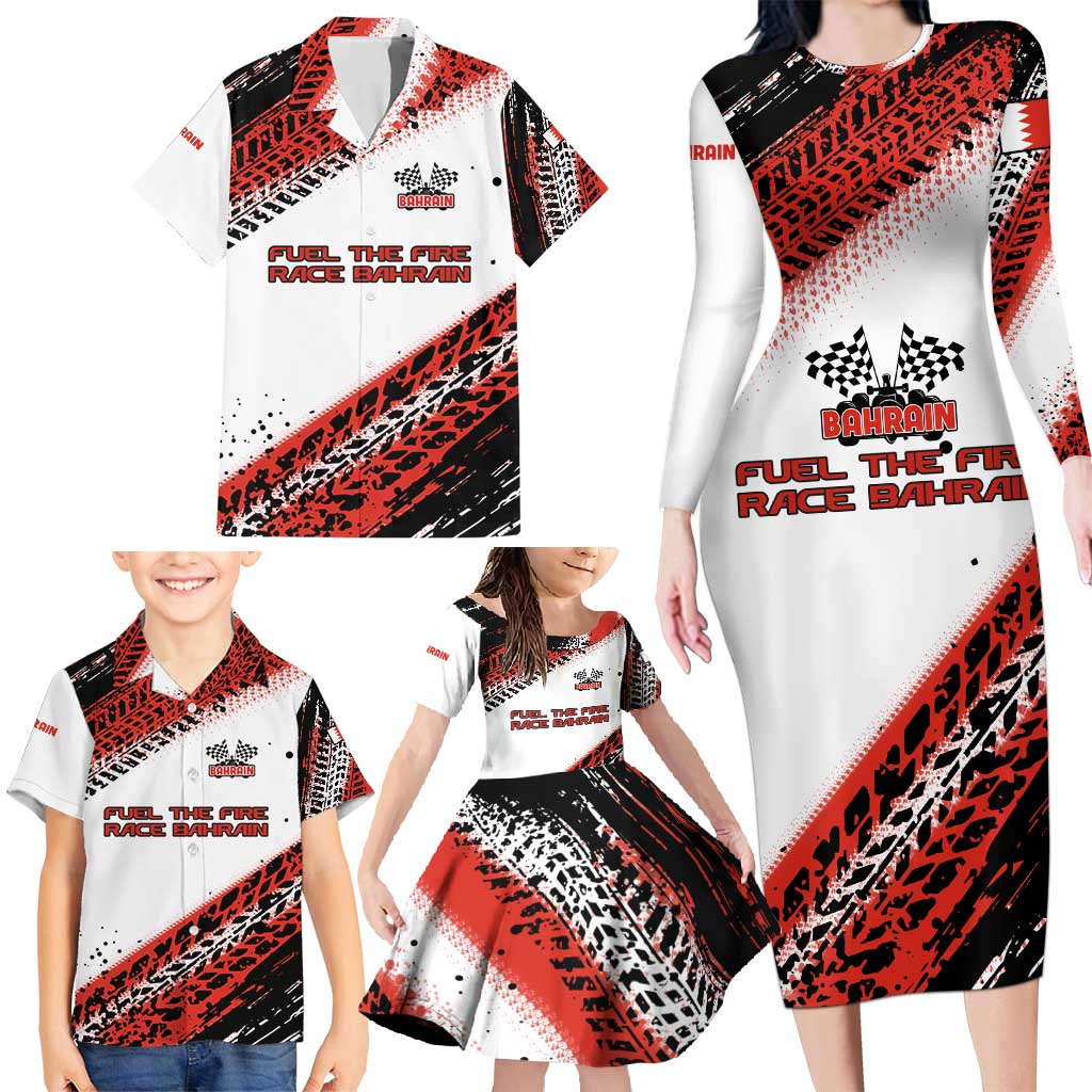Formula 1 Inspired Bahrain Race Family Matching Long Sleeve Bodycon Dress and Hawaiian Shirt with Checkered Flag Print
