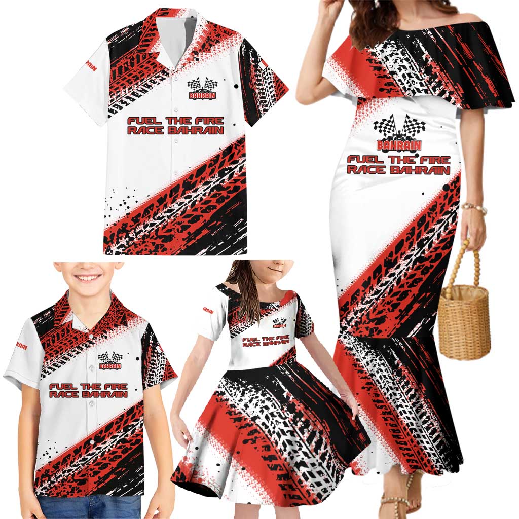 Formula 1 Inspired Bahrain Race Family Matching Mermaid Dress and Hawaiian Shirt with Checkered Flag Print