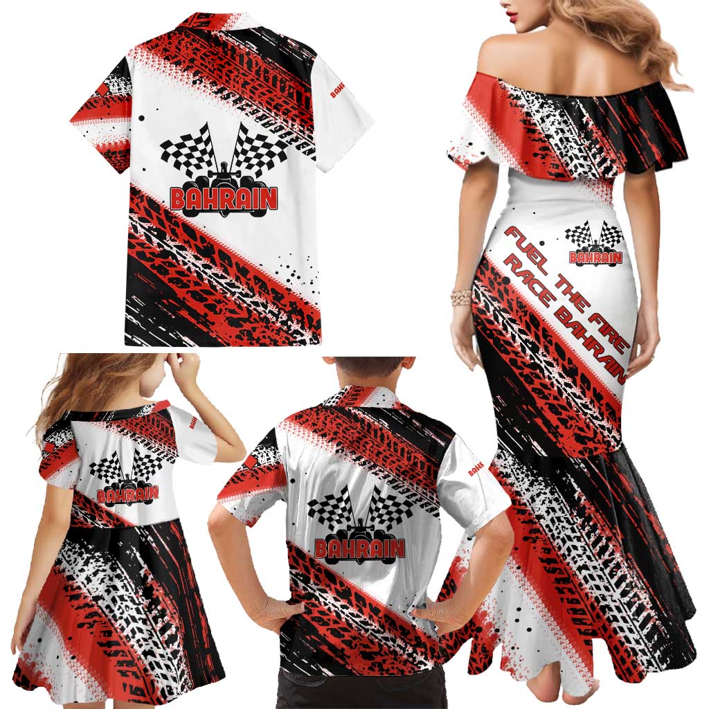 Formula 1 Inspired Bahrain Race Family Matching Mermaid Dress and Hawaiian Shirt with Checkered Flag Print