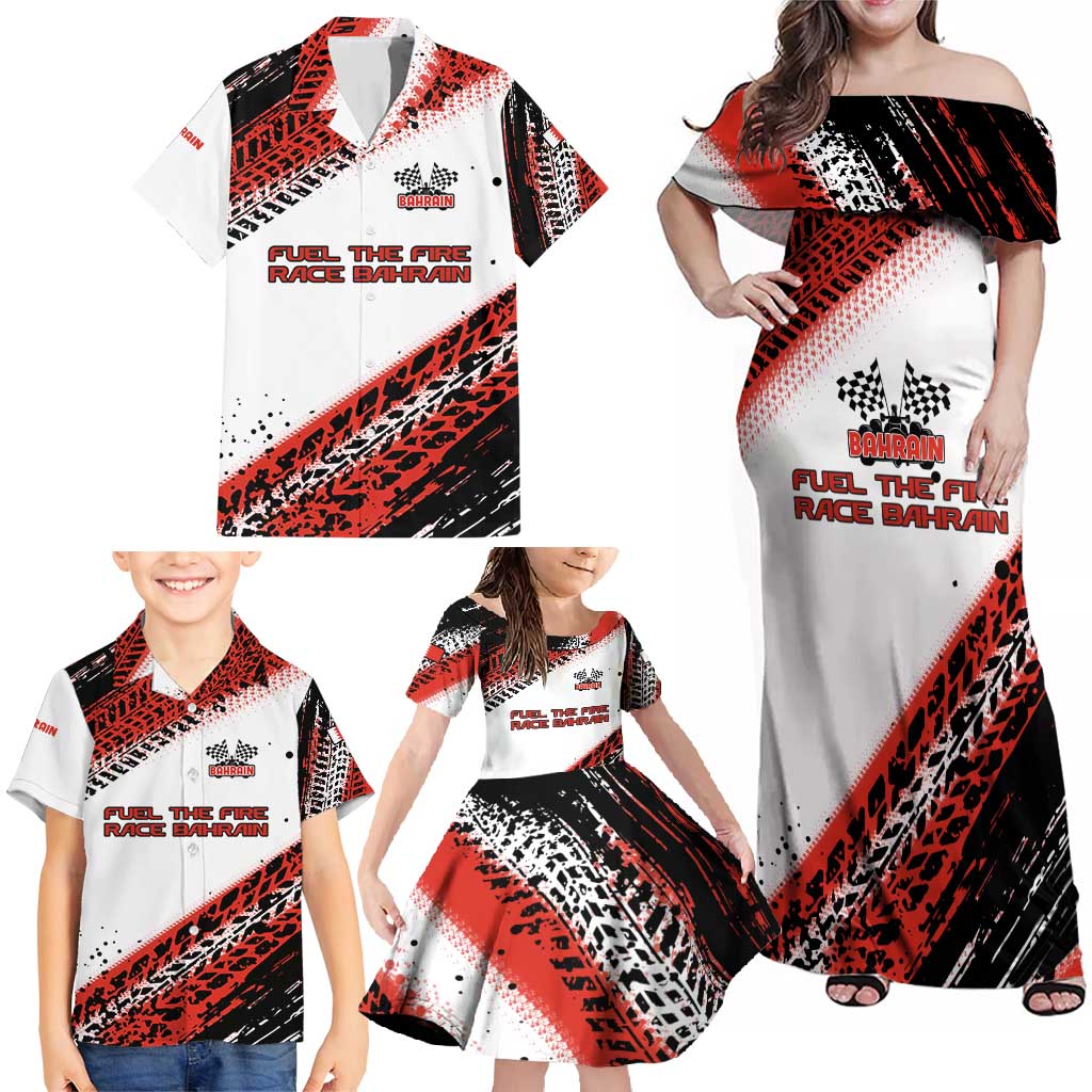 Formula 1 Inspired Bahrain Race Family Matching Off Shoulder Maxi Dress and Hawaiian Shirt with Checkered Flag Print