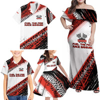 Formula 1 Inspired Bahrain Race Family Matching Off Shoulder Maxi Dress and Hawaiian Shirt with Checkered Flag Print