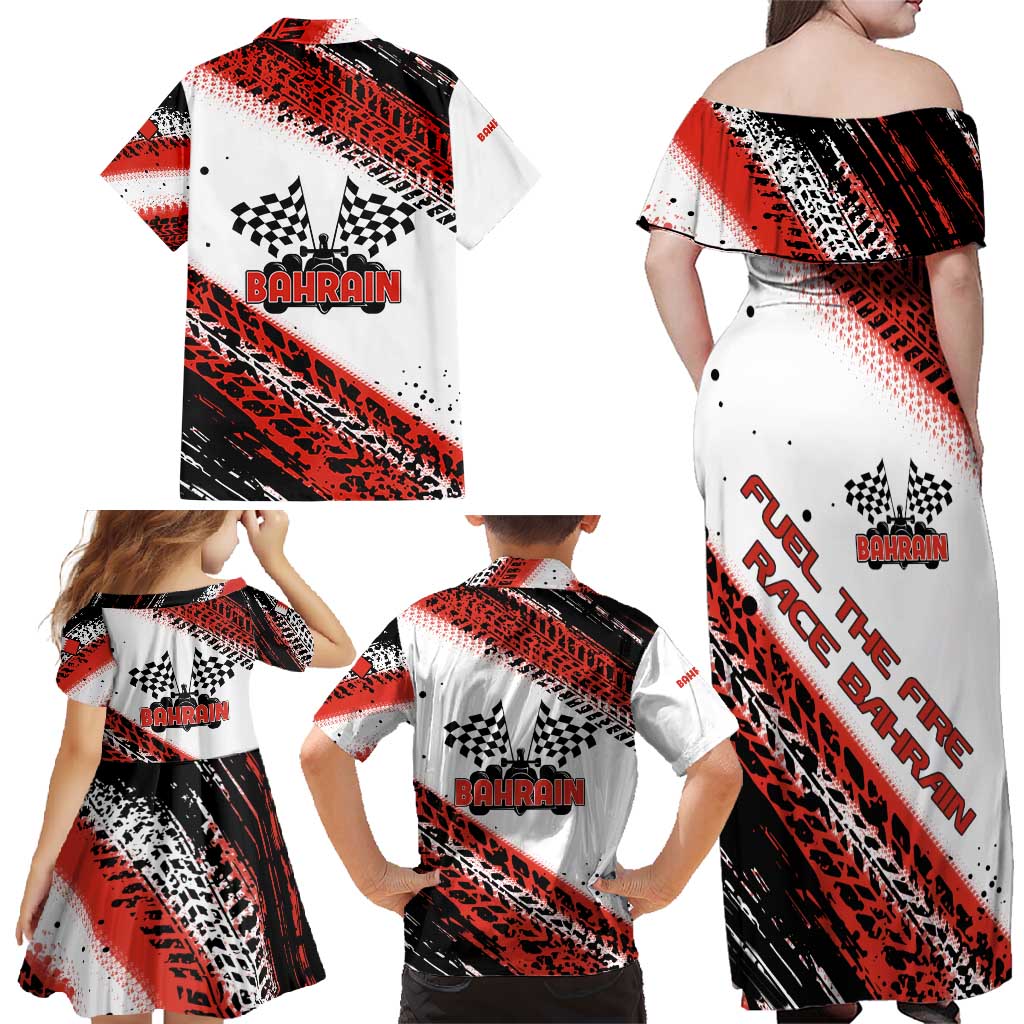 Formula 1 Inspired Bahrain Race Family Matching Off Shoulder Maxi Dress and Hawaiian Shirt with Checkered Flag Print