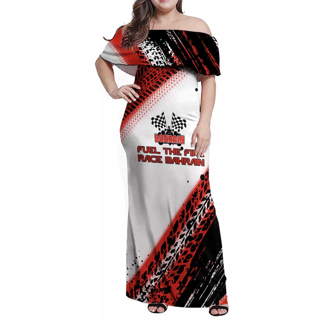 Formula 1 Inspired Bahrain Race Family Matching Off Shoulder Maxi Dress and Hawaiian Shirt with Checkered Flag Print
