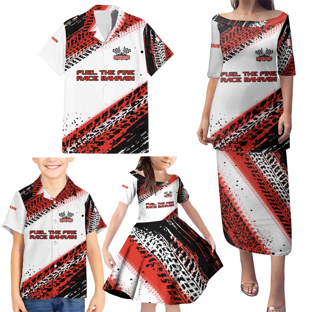 Formula 1 Inspired Bahrain Race Family Matching Puletasi and Hawaiian Shirt with Checkered Flag Print