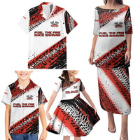 Formula 1 Inspired Bahrain Race Family Matching Puletasi and Hawaiian Shirt with Checkered Flag Print