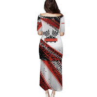 Formula 1 Inspired Bahrain Race Family Matching Puletasi and Hawaiian Shirt with Checkered Flag Print