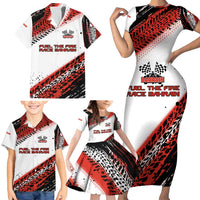 Formula 1 Inspired Bahrain Race Family Matching Short Sleeve Bodycon Dress and Hawaiian Shirt with Checkered Flag Print