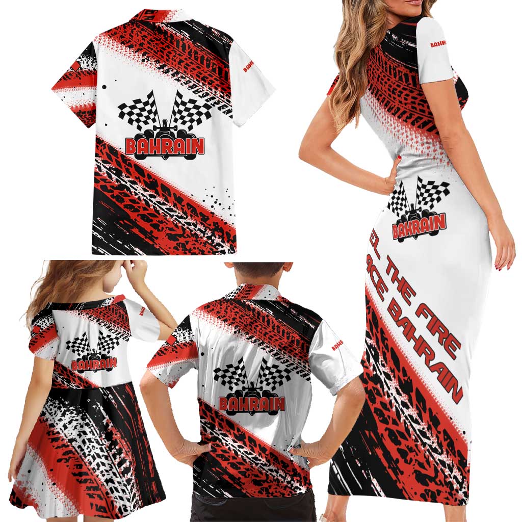 Formula 1 Inspired Bahrain Race Family Matching Short Sleeve Bodycon Dress and Hawaiian Shirt with Checkered Flag Print