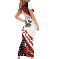 Formula 1 Inspired Bahrain Race Family Matching Short Sleeve Bodycon Dress and Hawaiian Shirt with Checkered Flag Print
