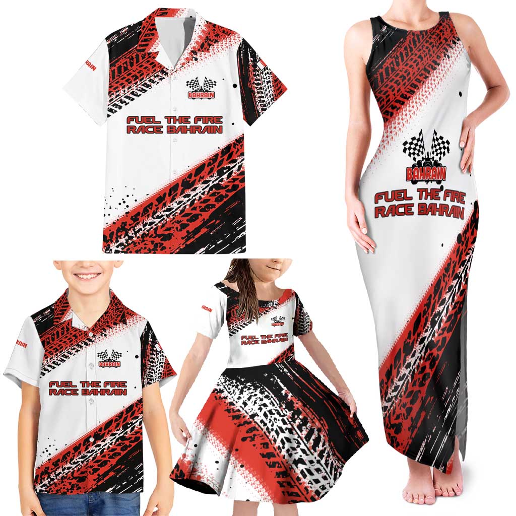 Formula 1 Inspired Bahrain Race Family Matching Tank Maxi Dress and Hawaiian Shirt with Checkered Flag Print