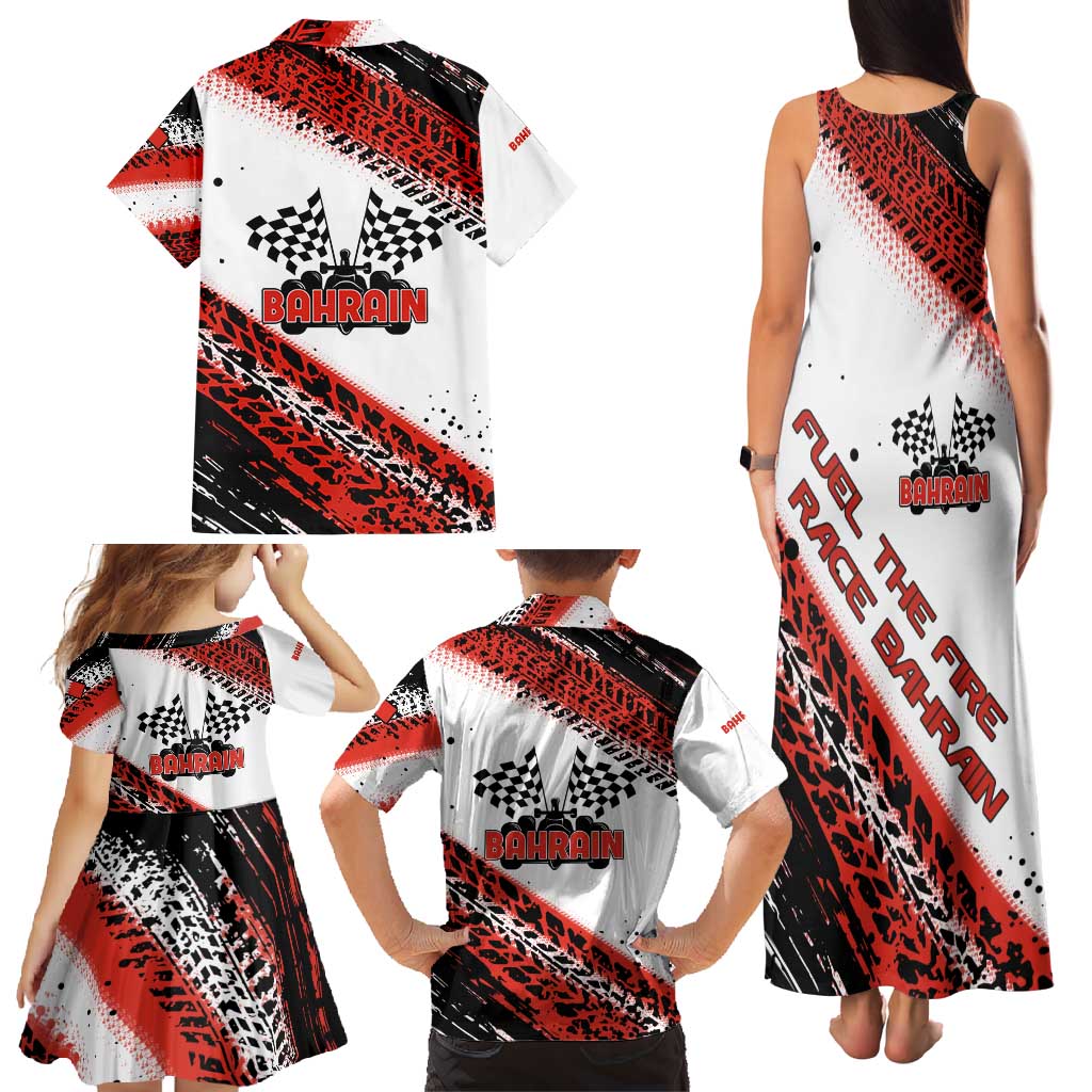Formula 1 Inspired Bahrain Race Family Matching Tank Maxi Dress and Hawaiian Shirt with Checkered Flag Print