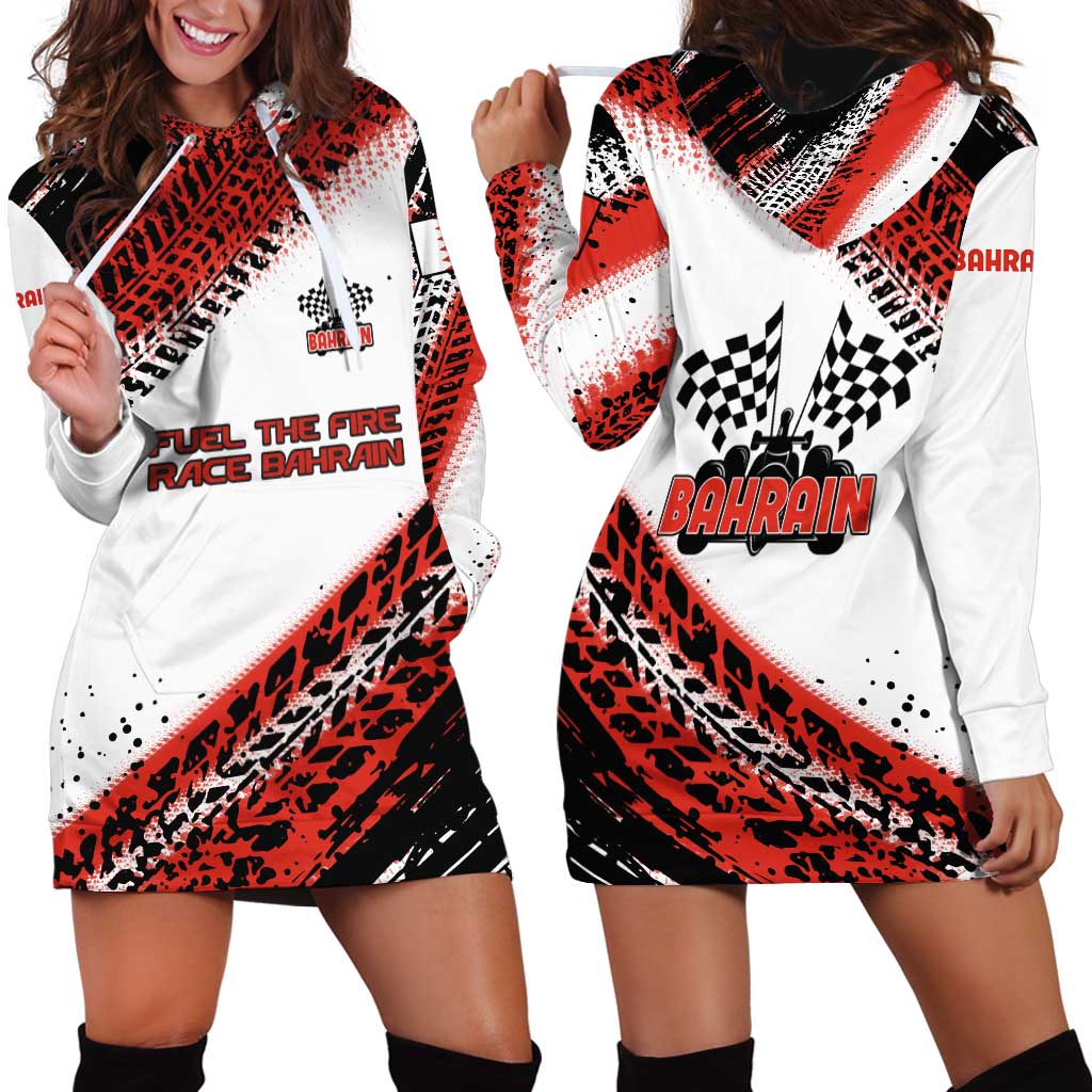 Formula 1 Inspired Bahrain Race Hoodie Dress with Checkered Flag Print