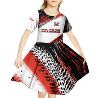 Formula 1 Inspired Bahrain Race Kid Short Sleeve Dress with Checkered Flag Print