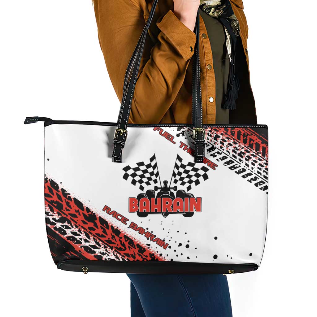Formula 1 Inspired Bahrain Race Leather Tote Bag with Checkered Flag Print