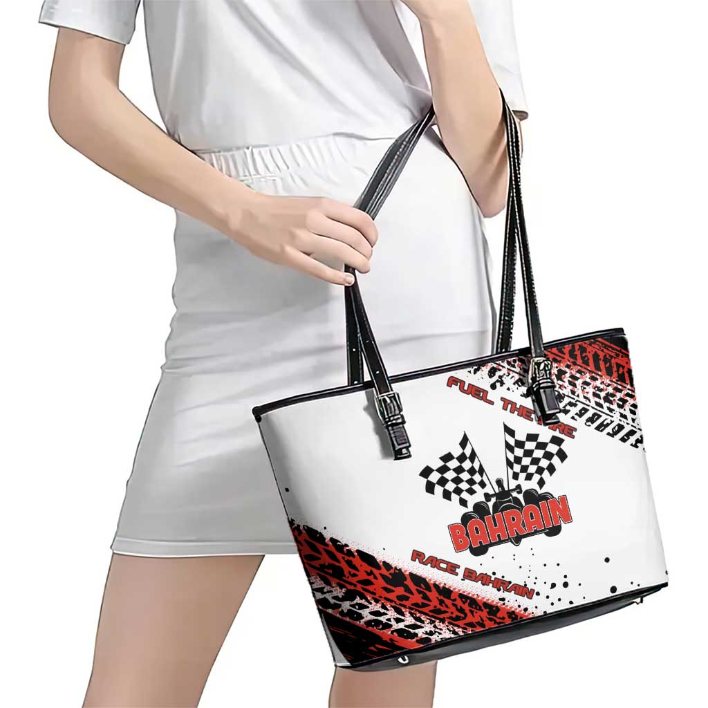 Formula 1 Inspired Bahrain Race Leather Tote Bag with Checkered Flag Print