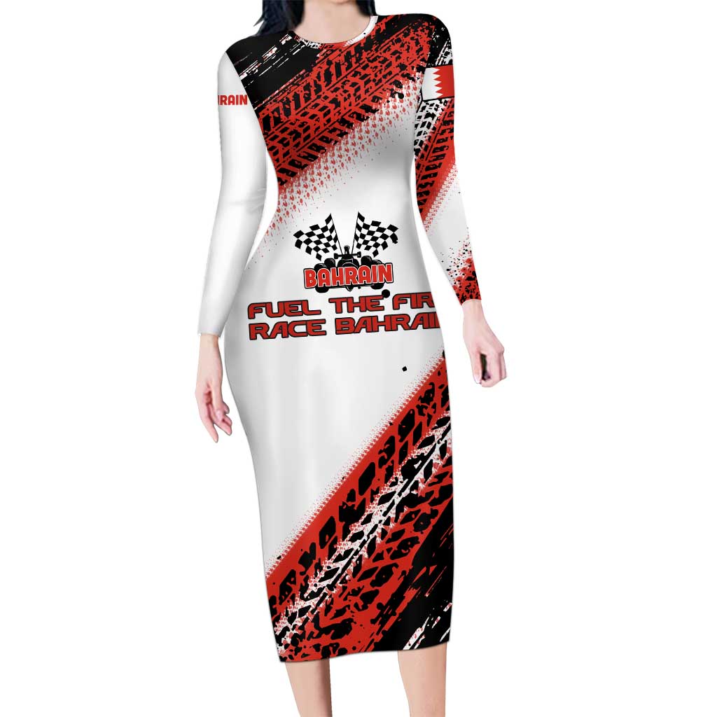Formula 1 Inspired Bahrain Race Long Sleeve Bodycon Dress with Checkered Flag Print