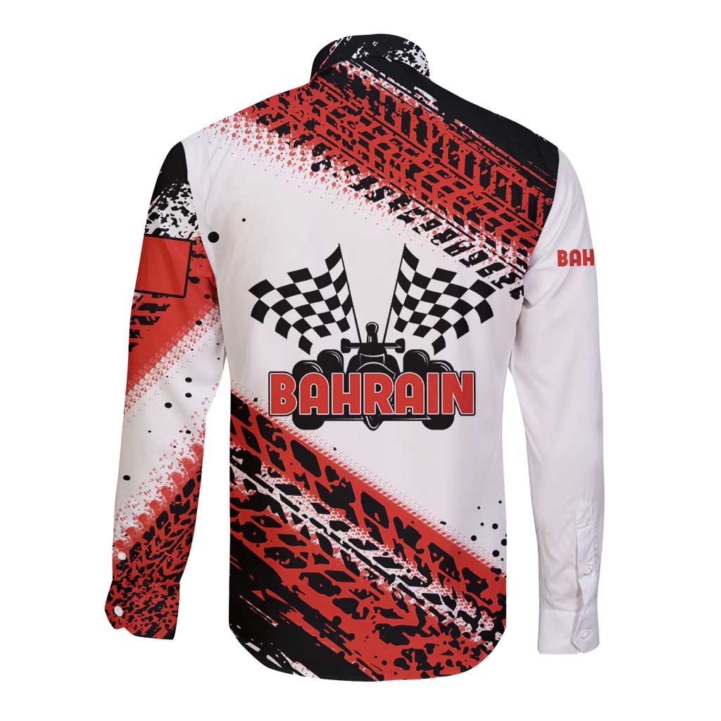 Formula 1 Inspired Bahrain Race Long Sleeve Button Shirt with Checkered Flag Print