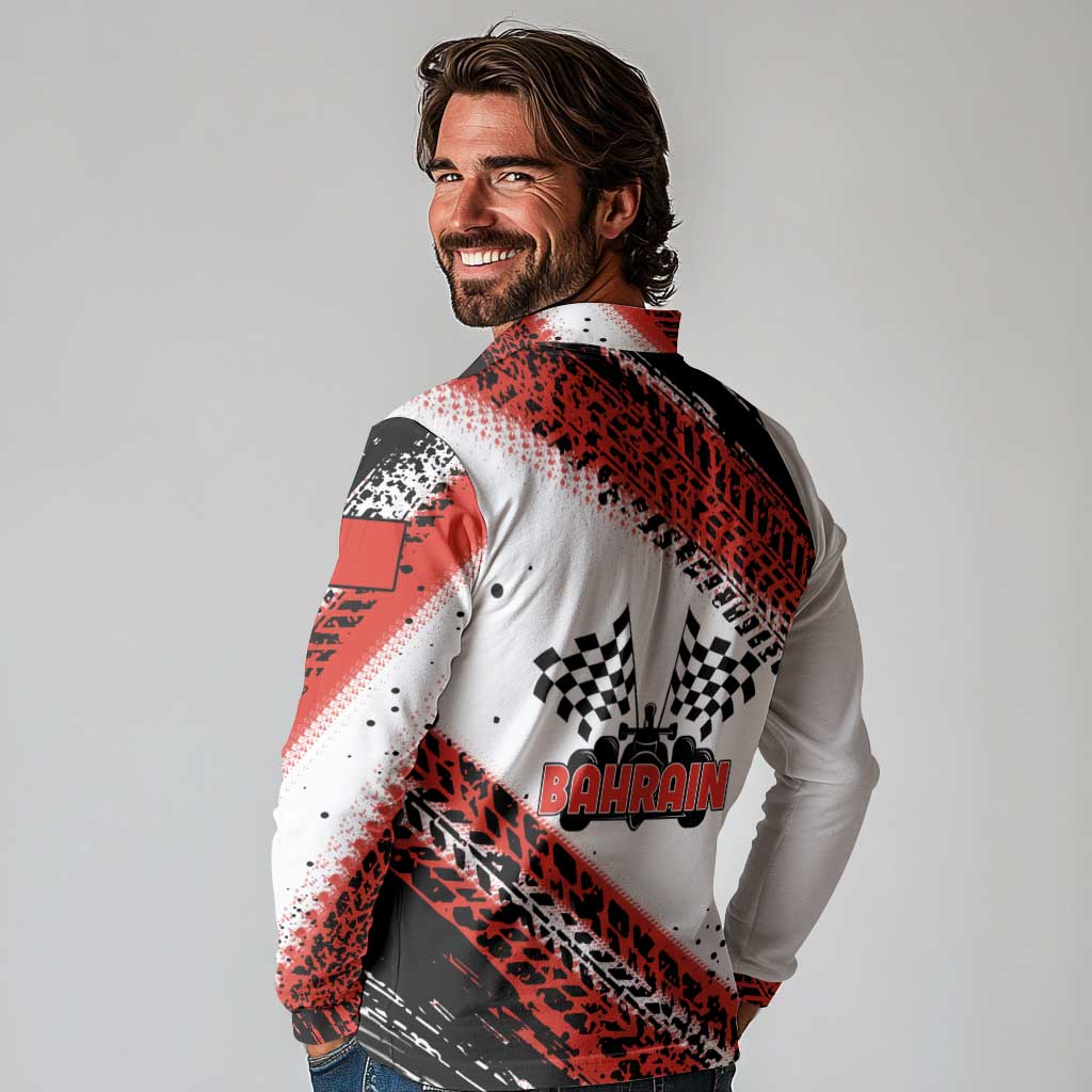 Formula 1 Inspired Bahrain Race Long Sleeve Polo Shirt with Checkered Flag Print