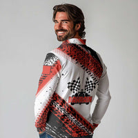 Formula 1 Inspired Bahrain Race Long Sleeve Polo Shirt with Checkered Flag Print