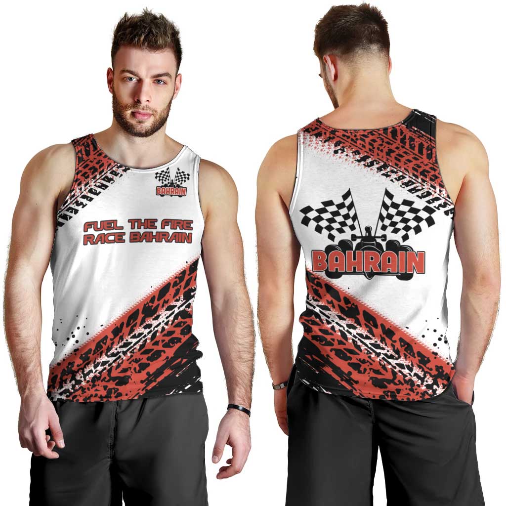 Formula 1 Inspired Bahrain Race Men Tank Top with Checkered Flag Print