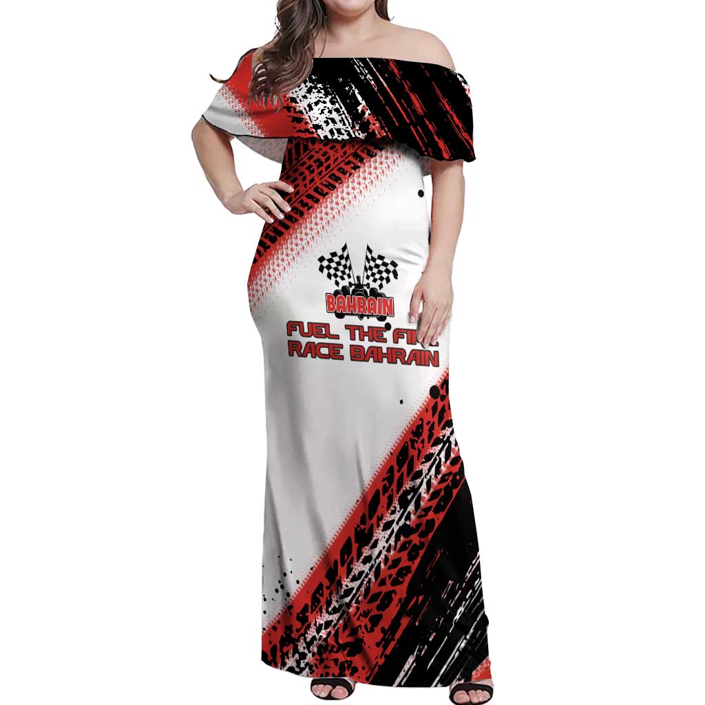 Formula 1 Inspired Bahrain Race Off Shoulder Maxi Dress with Checkered Flag Print